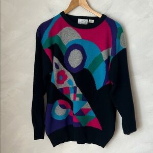 Vintage lambswool angora sweater Bright Bold mod colourblock 80s 90s